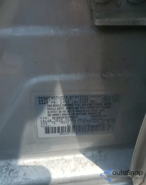 2017 Nissan Sentra S z USA, uszkodzony, nr VIN 3N1AB7AP2HY409673